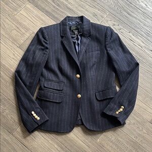 J. Crew Navy Pinstripe Wool Blazer with Gold Buttons
